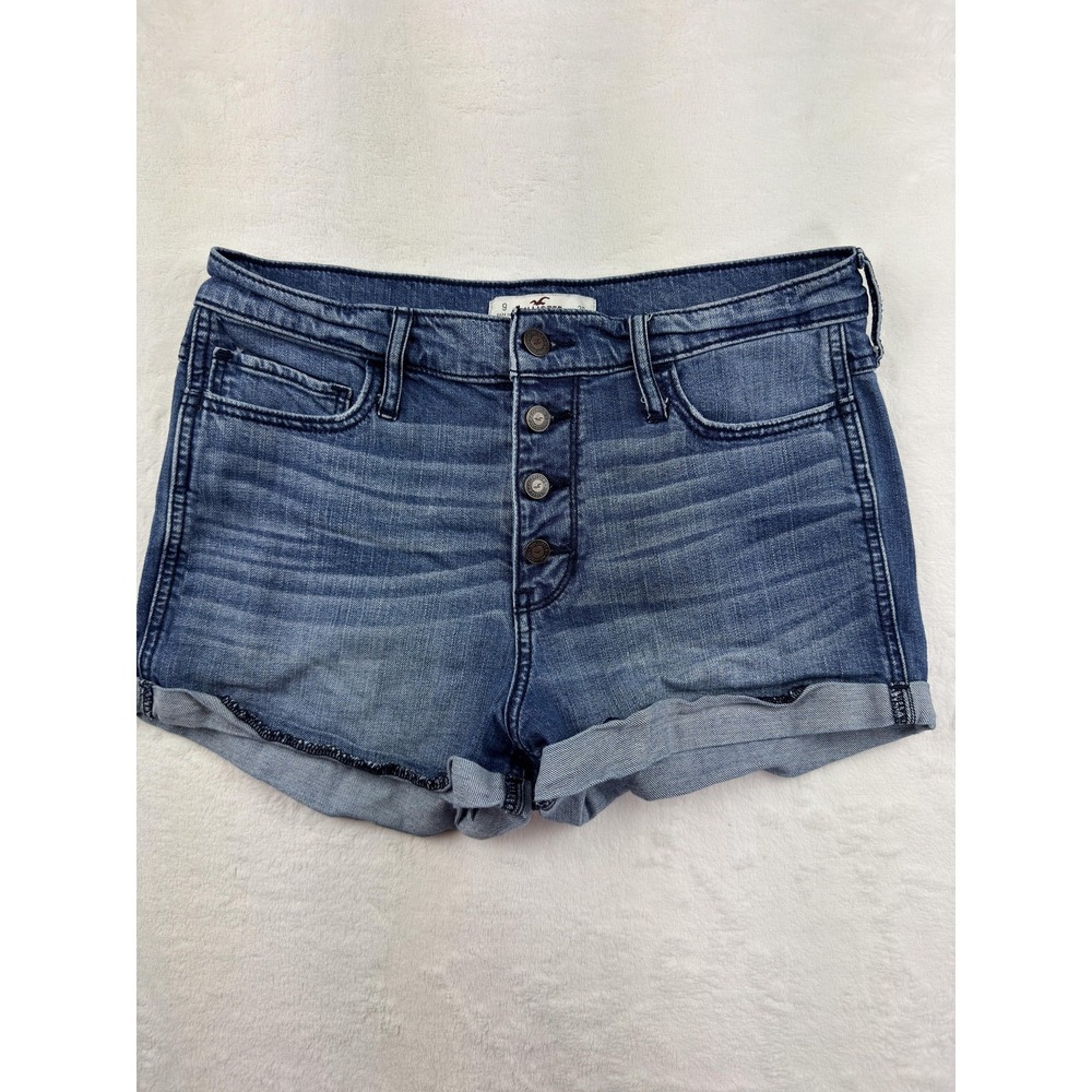 Hollister Shorts Juniors 9 Blue Denim Button Fly Cuffed Cut Off Casual Summer